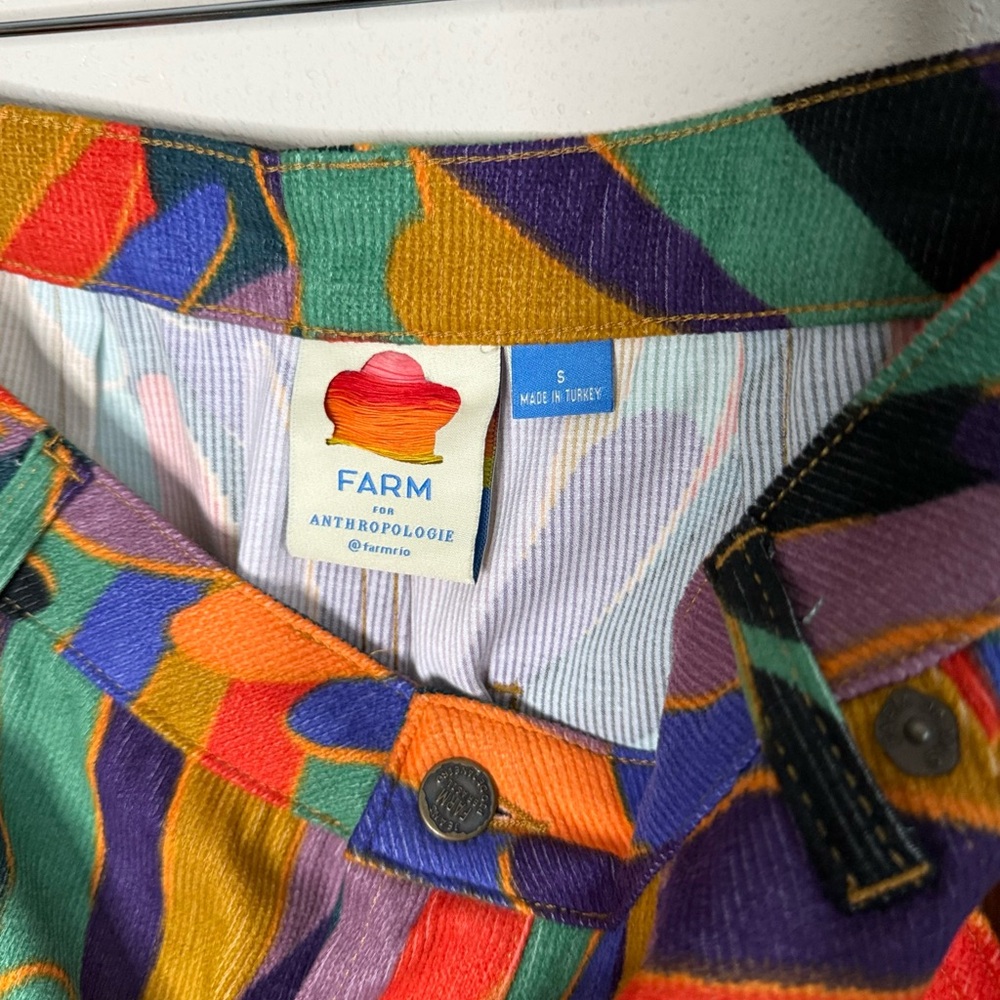 FARM Rio x Anthropologie Corduroy Mini Skirt Size S Button Front Tropical Print - Picture 8 of 8